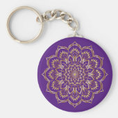 Elegant Paars en Gold Floral Mandala Pattern Sleutelhanger (Voorkant)