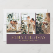 Elegant Paars en Gold Foil Stars FotoKerstmis Feestdagenkaart (Voorkant)