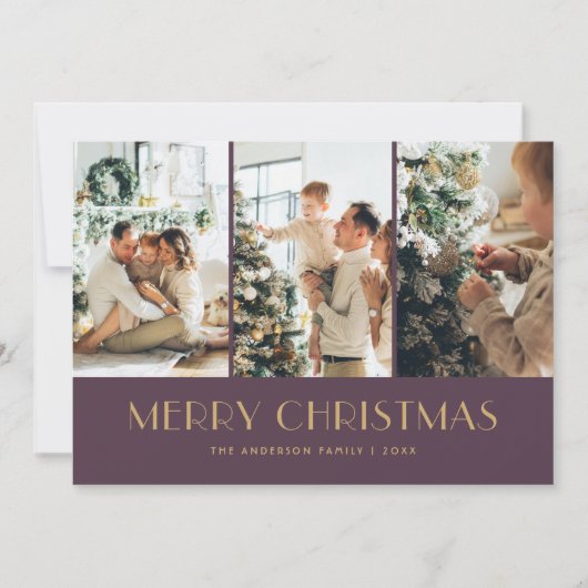 Elegant Paars en Gold Foil Stars FotoKerstmis Feestdagenkaart (Voorkant)