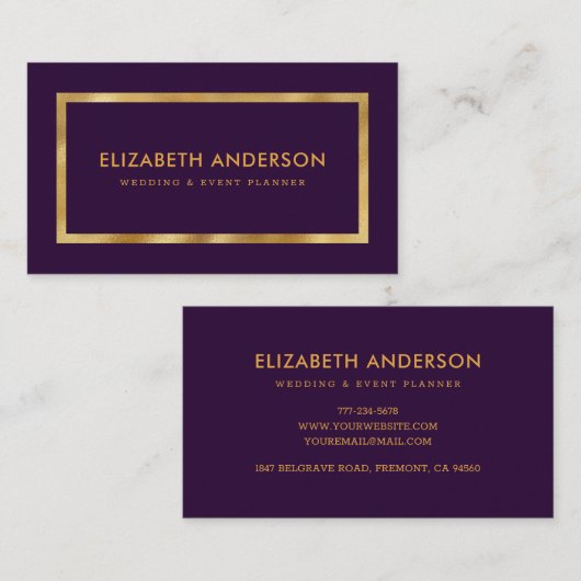 Elegant Paars en Gold Foil Wedding Event Planner Visitekaartje (Voorkant / Achterkant)