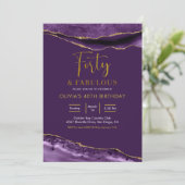 Elegant Paars en Gold Forty en Fabulous Kaart (Staand voorkant)