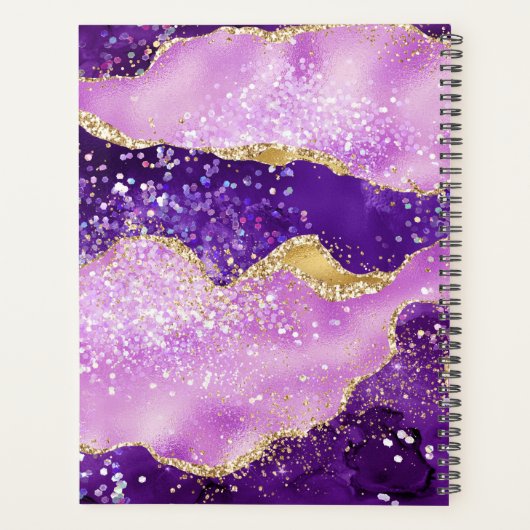 Elegant Paars en Gold Glitter Agate Monogram Planner (Achterkant)