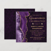 Elegant Paars en Gold Glitter Agate Quinceanera Kaart (Voorkant / Achterkant)