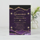 Elegant Paars en Gold Glitter Agate Quinceanera Kaart (Staand voorkant)