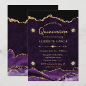 Elegant Paars en Gold Glitter Agate Quinceanera Kaart (Voorkant / Achterkant)