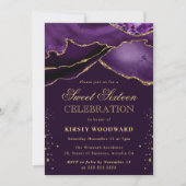 Elegant Paars en Gold Glitter Agate Sweet 16 Kaart (Voorkant)