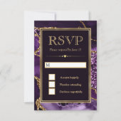Elegant Paars en Gold Glitter Agate Wedding RSVP Kaartje (Voorkant)