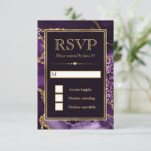 Elegant Paars en Gold Glitter Agate Wedding RSVP Kaartje (Staand voorkant)