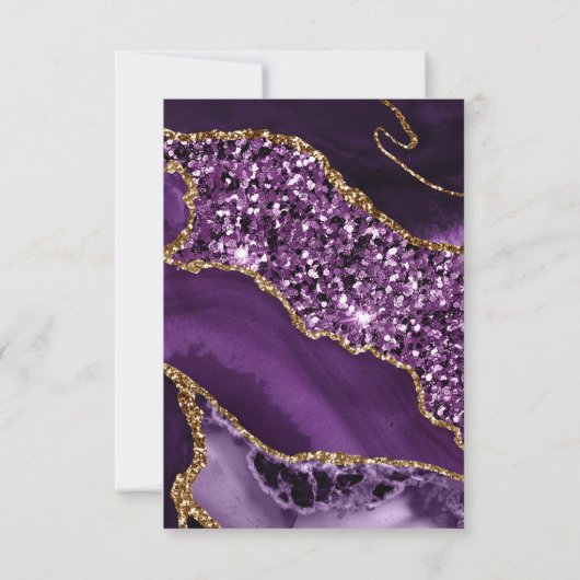 Elegant Paars en Gold Glitter Agate Wedding RSVP Kaartje (Achterkant)