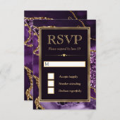 Elegant Paars en Gold Glitter Agate Wedding RSVP Kaartje (Voorkant / Achterkant)