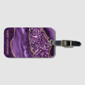 Elegant Paars en Gold Glitter Ocean Agate Bagagelabel (Voorkant (horizontaal))