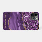 Elegant Paars en Gold Glitter Ocean Agate Case-Mate iPhone Case (Achterkant (horizontaal))