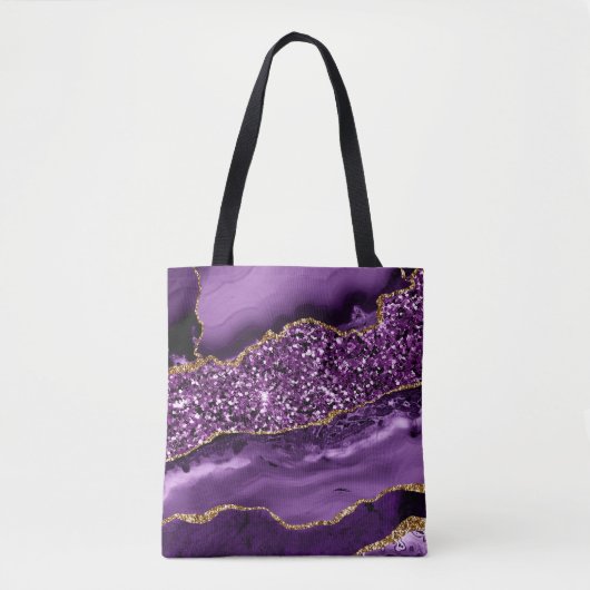Elegant Paars en Gold Glitter Ocean Agate Tote Bag (Voorkant)