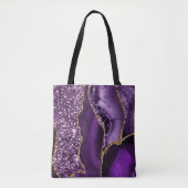 Elegant Paars en Gold Glitter Ocean Agate Tote Bag (Voorkant)