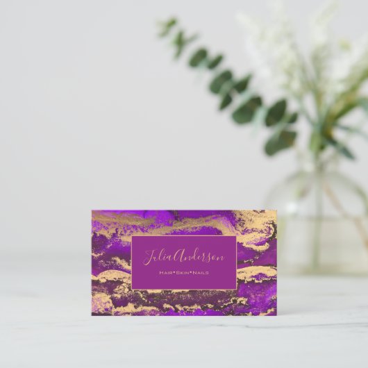 Elegant Paars en Gold Glitter Visitekaartje (Staand voorkant)