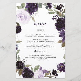 Elegant Paars en Gold Green Wedding Menu Kaarten