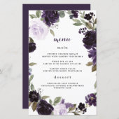Elegant Paars en Gold Green Wedding Menu Kaarten (Voorkant / Achterkant)