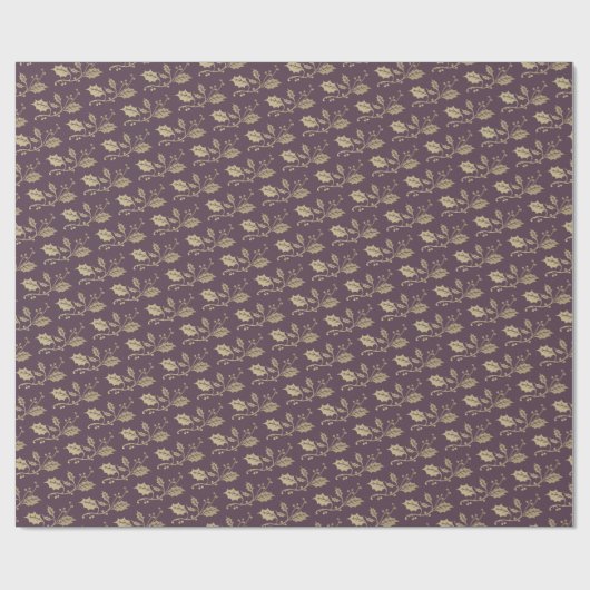 Elegant Paars en Gold Holly Berries Kerstmis Cadeaupapier (Vlak)