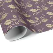 Elegant Paars en Gold Holly Berries Kerstmis Cadeaupapier (Rol Hoek)