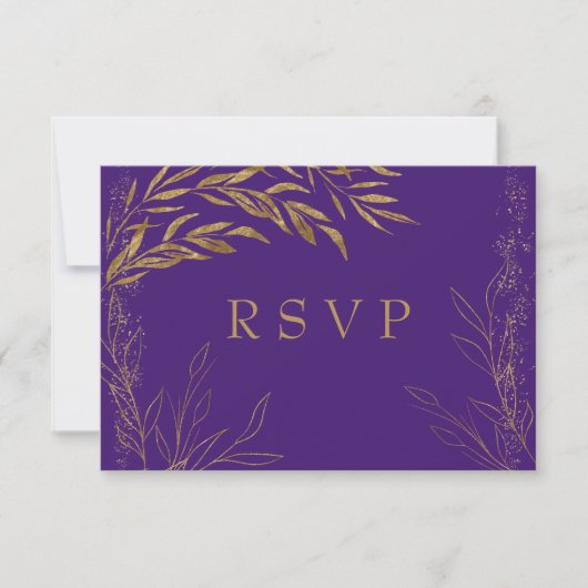 Elegant Paars- en Gold Leaf RSVP-kaart RSVP Kaartje (Voorkant)