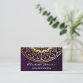 Elegant Paars en Gold Mandala Floral Visitekaartje (Staand voorkant)