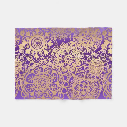 Elegant Paars en Gold Mandala Pattern Fleece Deken (Voorkant (Horizontaal))