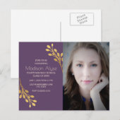 Elegant Paars en Gold Photo Graduparty Uitnodiging Briefkaart (Voorkant / Achterkant)