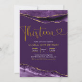 Elegant Paars en Gold Thirteen Uitnodiging (Voorkant)