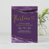 Elegant Paars en Gold Thirteen Uitnodiging (Staand voorkant)