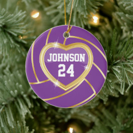 Elegant Paars en Gold Volleyball 🏐 Keramisch Ornament