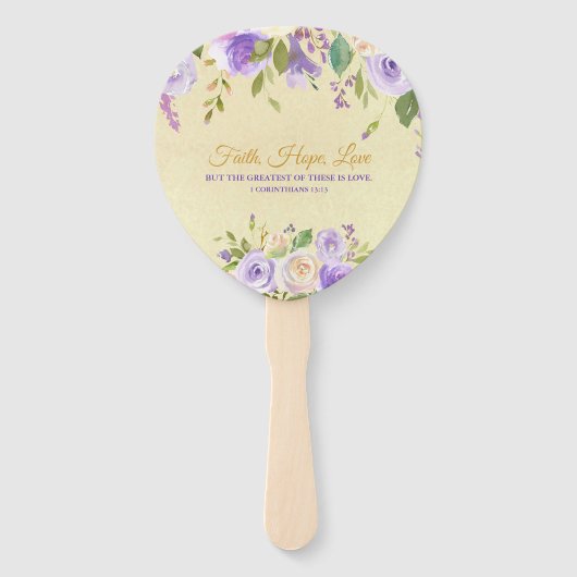 Elegant Paars en Gold Waterverf Floral Wedding Handwaaier (Achterkant)