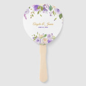 Elegant Paars en Gold Waterverf Floral Wedding Handwaaier (Voorkant)