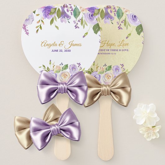 Elegant Paars en Gold Waterverf Floral Wedding Handwaaier