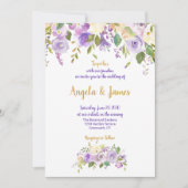 Elegant Paars en Gold Waterverf Floral Wedding Kaart (Voorkant)