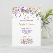 Elegant Paars en Gold Waterverf Floral Wedding Kaart (Staand voorkant)