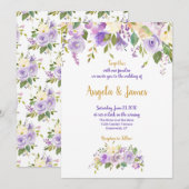 Elegant Paars en Gold Waterverf Floral Wedding Kaart (Voorkant / Achterkant)