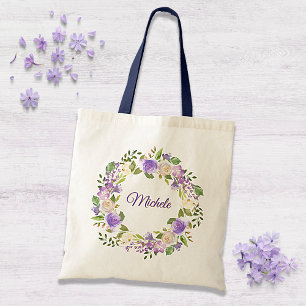 Elegant Paars en Gold Waterverf Floral Wedding Tote Bag