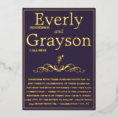 Elegant Paars en Gold Wedding Folie Uitnodiging (Voorkant)