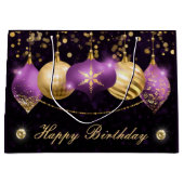 Elegant Paars en Gold Winter Baubles Birthday Groot Cadeauzakje (Voorkant)