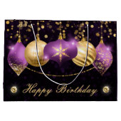 Elegant Paars en Gold Winter Baubles Birthday Groot Cadeauzakje (Achterkant)