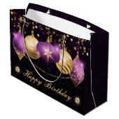 Elegant Paars en Gold Winter Baubles Birthday Groot Cadeauzakje (Achterkant Gekanteld)