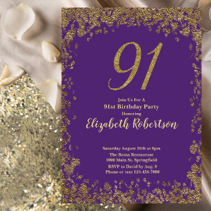 Elegant Paars en Goud 91ste Verjaardag Kaart