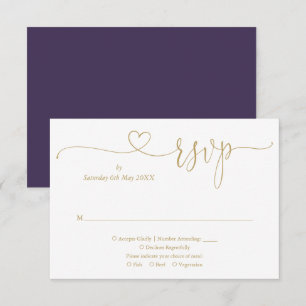 Elegant Paars En Goud Elegant Script Hart RSVP Kaartje