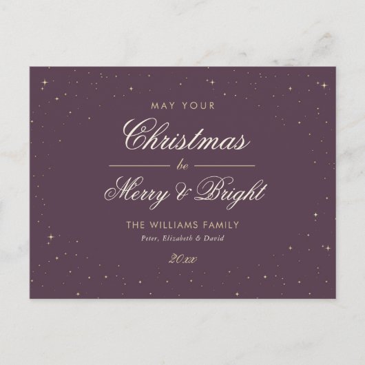 Elegant Paars en goud Feestdagenkaart (Voorkant)