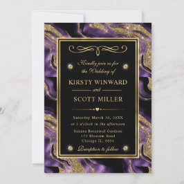 Elegant Paars en Goud Glitter Agate Trouwfeest Kaart