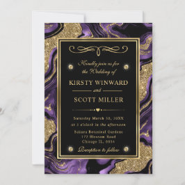 Elegant Paars en Goud Glitter Agate Trouwfeest Kaart