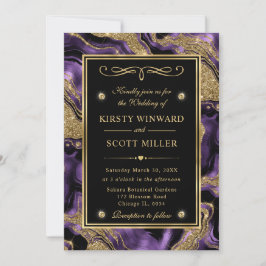 Elegant Paars en Goud Glitter Agate Trouwfeest Kaart