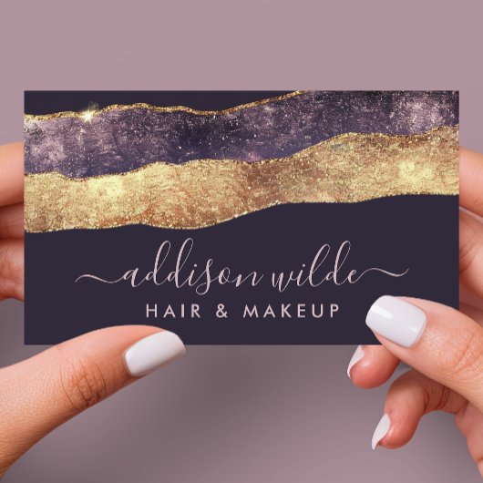 Elegant Paars En Goud Moderne Trendsettende Script Visitekaartje