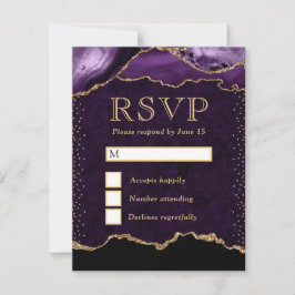 Elegant Paars en Goud Nep Glitter Marmer Agaat RSVP Kaartje