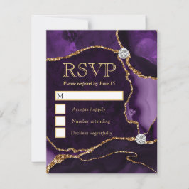 Elegant Paars en Goud Nep Glitter Marmer Agaat RSVP Kaartje